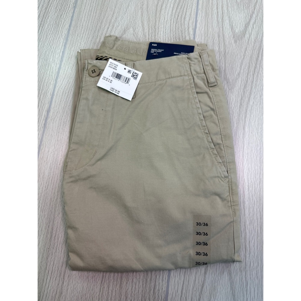 American Eagle Flex Original Straight Lived-In Khakis 30x36 Tan Chino Pants New - Picture 5 of 9